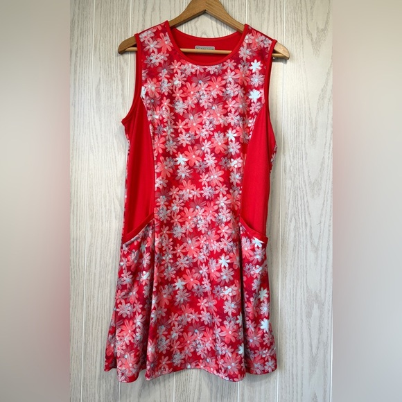 PGA Tour Apparel Playful Red Floral Print Sleeveless Golf Dress Size L EUC - Picture 7 of 7